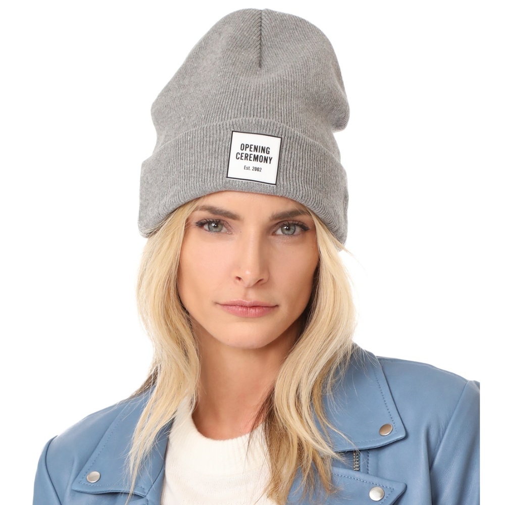 Opening Ceremony Gray Knit Beanie with Logo Patch